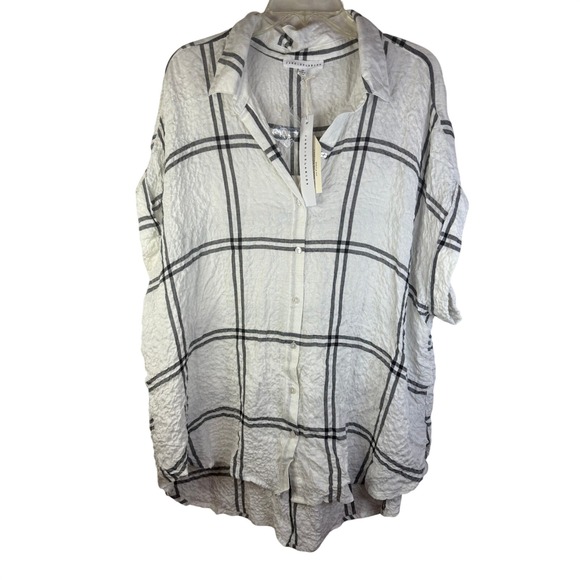 Jane + Delancey White Black Plaid Crinkle Oversized Tunic Shirt Top Women's 2X - Picture 1 of 5